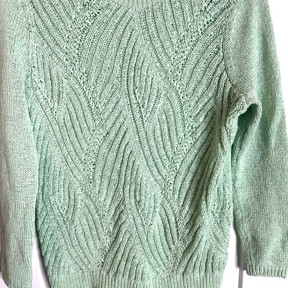 Talbots Pistachio Green Coastal Grandma Sweater Crochet Macrame Crew Neck LP - Picture 3 of 5